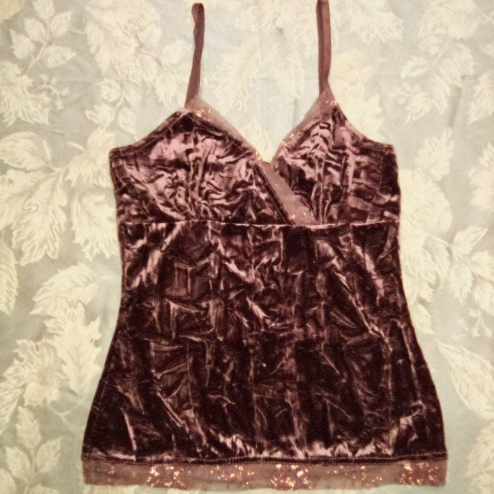 Crushed Velvet Camisole with Mesh Trim and Copper Accents
